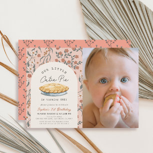Invitation Cutie Pie Rose Floral Girl 1er Anniversaire Photo
