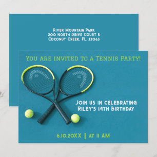 Invitation Cyan Anniversaire Raquettes et Balls Tennis