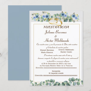 INVITATION CYAN BLEU FLORALE NUESTRA BODA