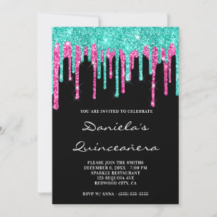 Invitation Cyan Hot Pink Paillettes Coulantes Quinceañera Noi