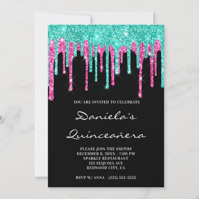 Invitation Cyan Hot Rose Parties scintillant Drives Black Qui (Devant)