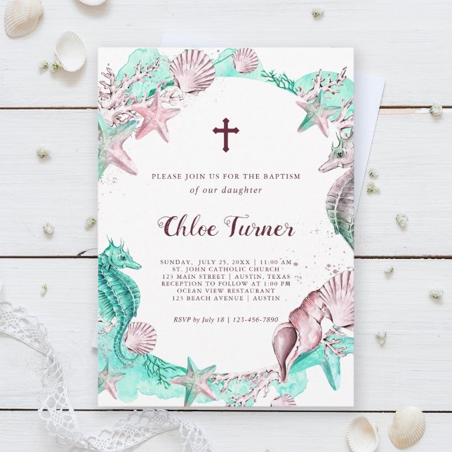 Invitation Cyan & Lavande sous le baptême de la mer (Créateur téléchargé)