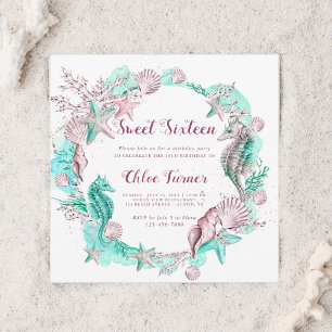 Invitation Cyan & Lavender sous le Sweet sixteen marin