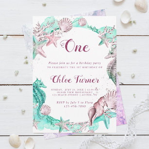 Invitation Cyan & Lavender Under the Sea Girl Birthday
