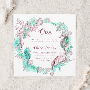 Invitation Cyan & Lavender Under the Sea Girl Birthday Carré