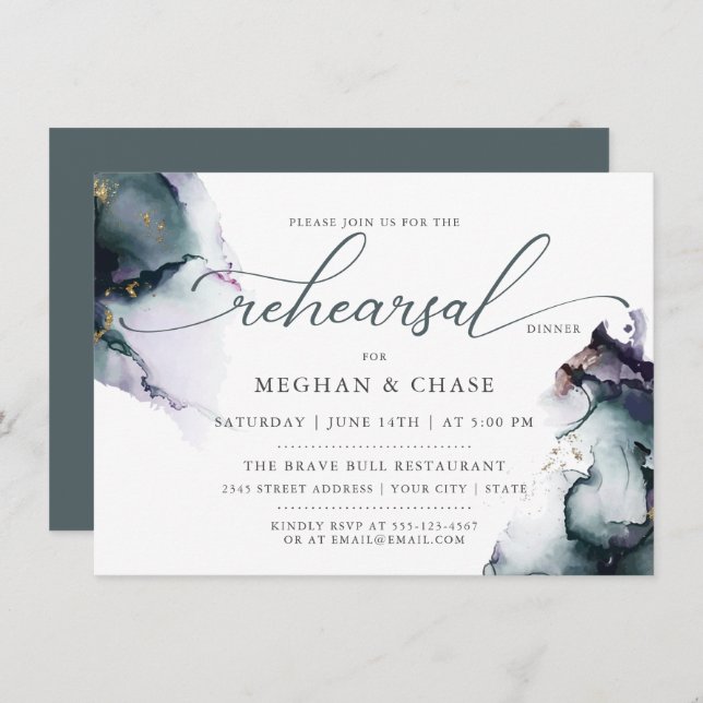 Invitation Cyan Purple Imaginaire Océan Améthyste Géode (Devant / Derrière)