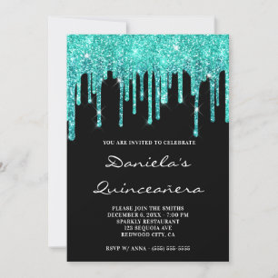 Invitation Cyan Turquoise Parties scintillant Drives Black Qu