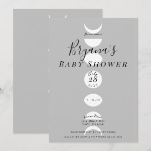 Invitation Cycles de Phases de Lune Gris & Blanc Baby Shower