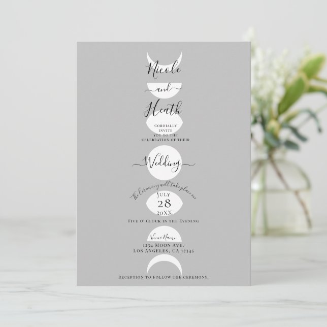 Invitation Cycles de Phases Lunaires Argent Gris & Blanc Mari (Debout devant)