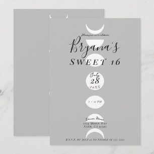 Invitation Cycles de phases lunaires gris et blanc Douce 16