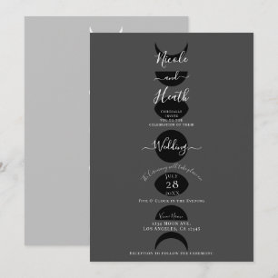 Invitation Cycles de phases lunaires Mariage noir gris et bla
