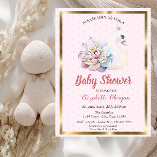 Invitation Cygne bébé, Pois, Baby shower floral