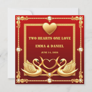 Invitation Cygne de mariage couple décor Rouge Or 💍