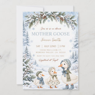 Invitation Cygne de Mère l'Oie Hiver Flocons de Neige Baby Sh
