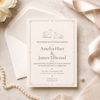 Invitation Cygne Élégant | Mariage Vieille Fortune
