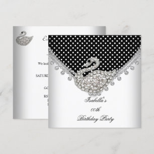 Invitation Cygne élégant noir et blanc pour une fête d'annive