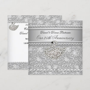Invitation Cygne en damas argenté pour les 25 ans d'anniversa