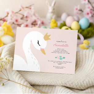 Invitation Cygne enfantin rose féminin élégant mignon beau