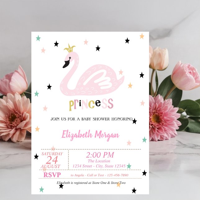 Invitation Cygne, Étoiles, Baby shower Princesse (Créateur téléchargé)