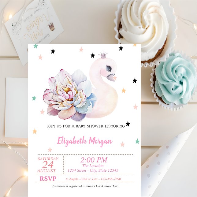 Invitation Cygne, Fleur, Étoiles, Princesse  Baby Shower (Créateur téléchargé)