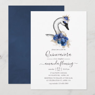 Invitation Cygne floral aquarelle pour Quinceañera