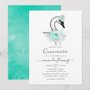 Invitation Cygne floral aquarelle pour Quinceañera