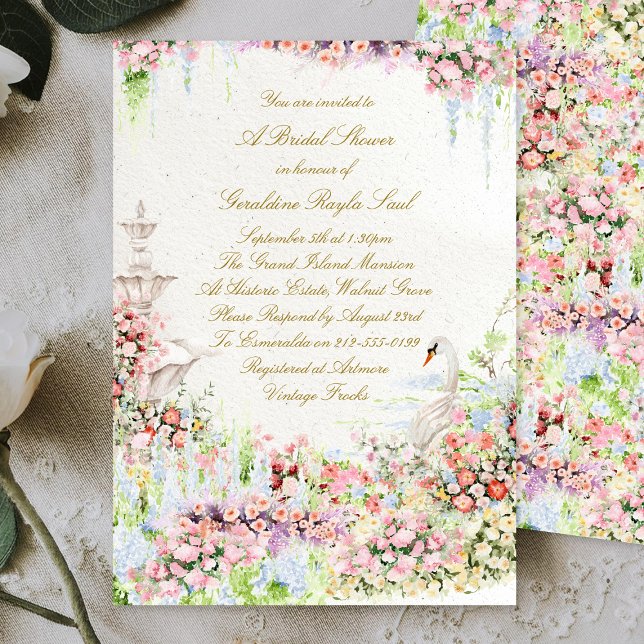 Invitation cygne floral chic calligraphie shower de mariage (Créateur téléchargé)