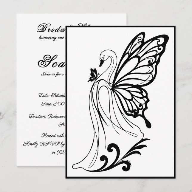 Invitation Cygne gracieux avec des ailes de papillon (Devant / Derrière)
