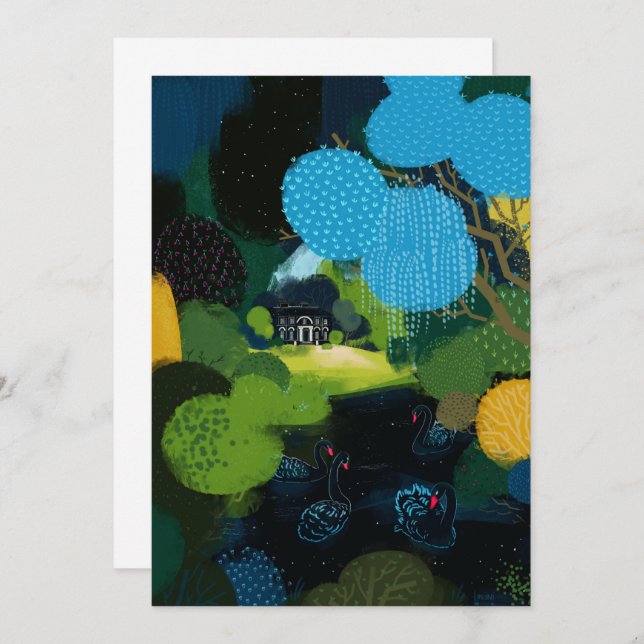 Invitation Cygne noir sur le lac (Devant / Derrière)