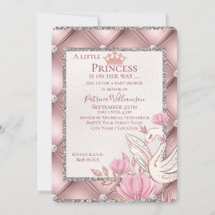 Invitation Cygne princesse sur rose glamour avec diamants