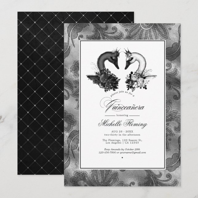 Invitation Cygne Quinceañera (Devant / Derrière)