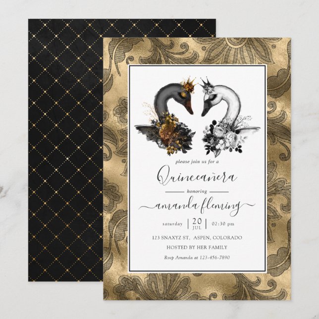 Invitation Cygne Quinceañera (Devant / Derrière)