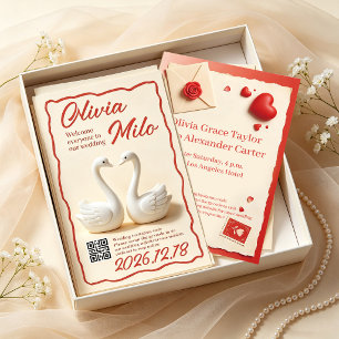 Invitation cygnes blancs en argile 3D mignons pour mariage