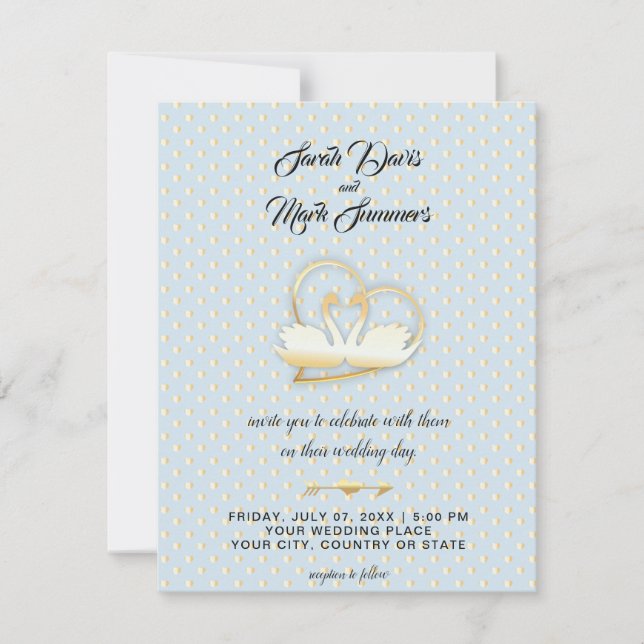 Invitation Cygnes de coeur doré, Mariage d'amour doux (Devant)