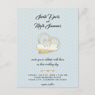 Invitation Cygnes de coeur doré, Mariage d'amour doux
