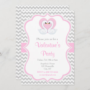 Invitation Cygnes de Saint-Valentin rose et gris