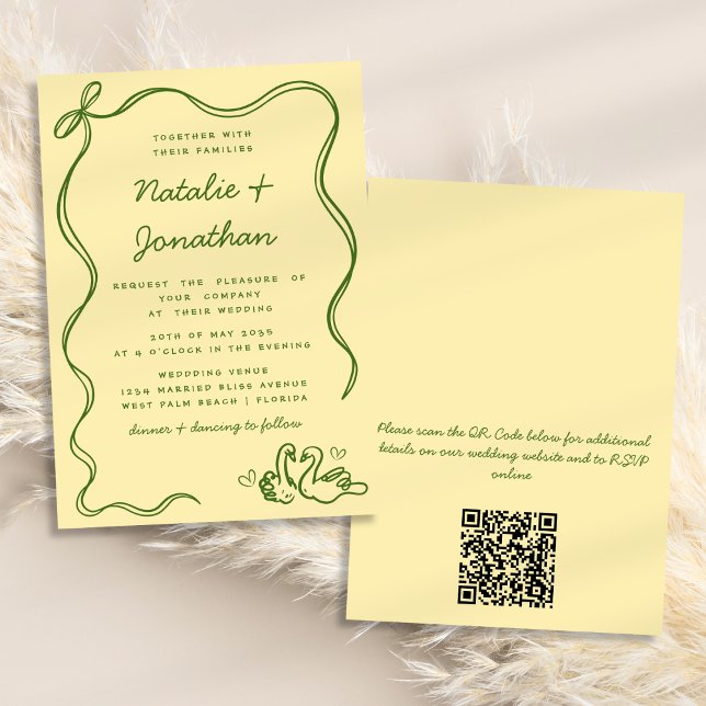 Invitation Cygnes fantaisistes à motifs en arc jaune Code QR  (Créateur téléchargé)