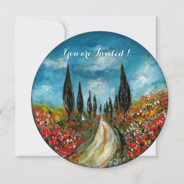 Invitation CYPRÈS ET COQUELICOTS EN TOSCANE, rouge bleu (Devant)