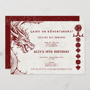 Invitation D20 Dice Celtic Dragon MDN RPG DM Gamer Anniversai