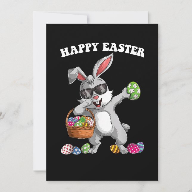 Invitation Dabbing Rabbit Jour de Pâques Oeufs Dab Garçons Fi (Devant)