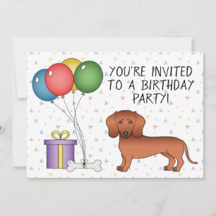 Invitation Dachshund à poil lisse rouge Chien de dessin animé