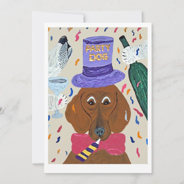 Invitation Dachshund Chien de Fête (Devant)