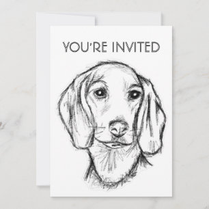 Invitation dachshund chiot chien noir blanc dessin simple art