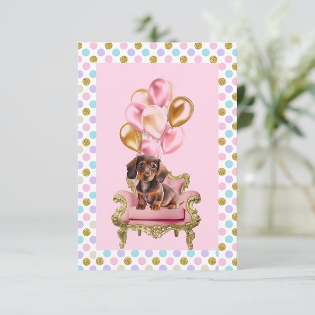 Invitation Dachshund Chiot fête d'anniversaire (Debout devant)