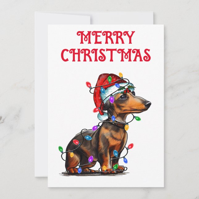 INVITATION "DACHSHUND ENROULÉ DANS DES GUIRLANDES DE NOËL" (Devant)