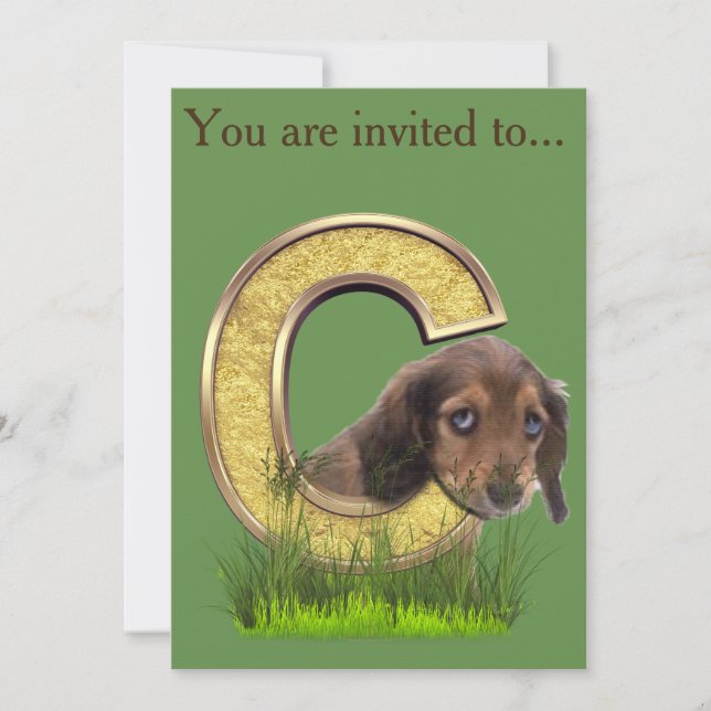 Invitation Dachshund-Monogramme, majuscule, lettre C (Devant)