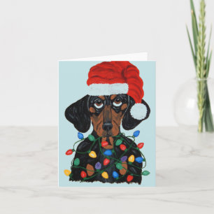 Invitation Dachshund Père Noël empêtré dans les lumières de N