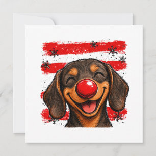 Invitation Dachshund rayures de Noël mignon