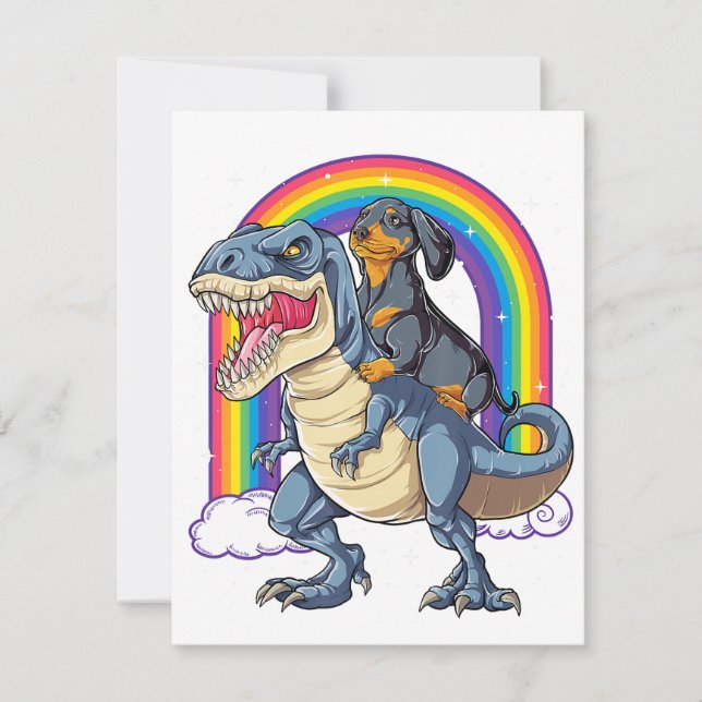 Invitation Dachshund Riding Dinosaur T Rex Gifts Boys Kids Me (Devant)