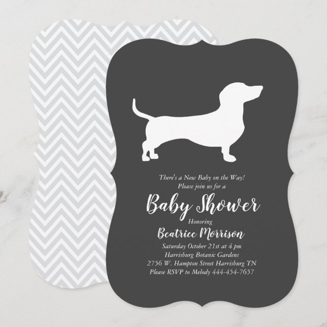 Invitation Dachshund Weiner Baby shower chien genre neutre (Devant / Derrière)